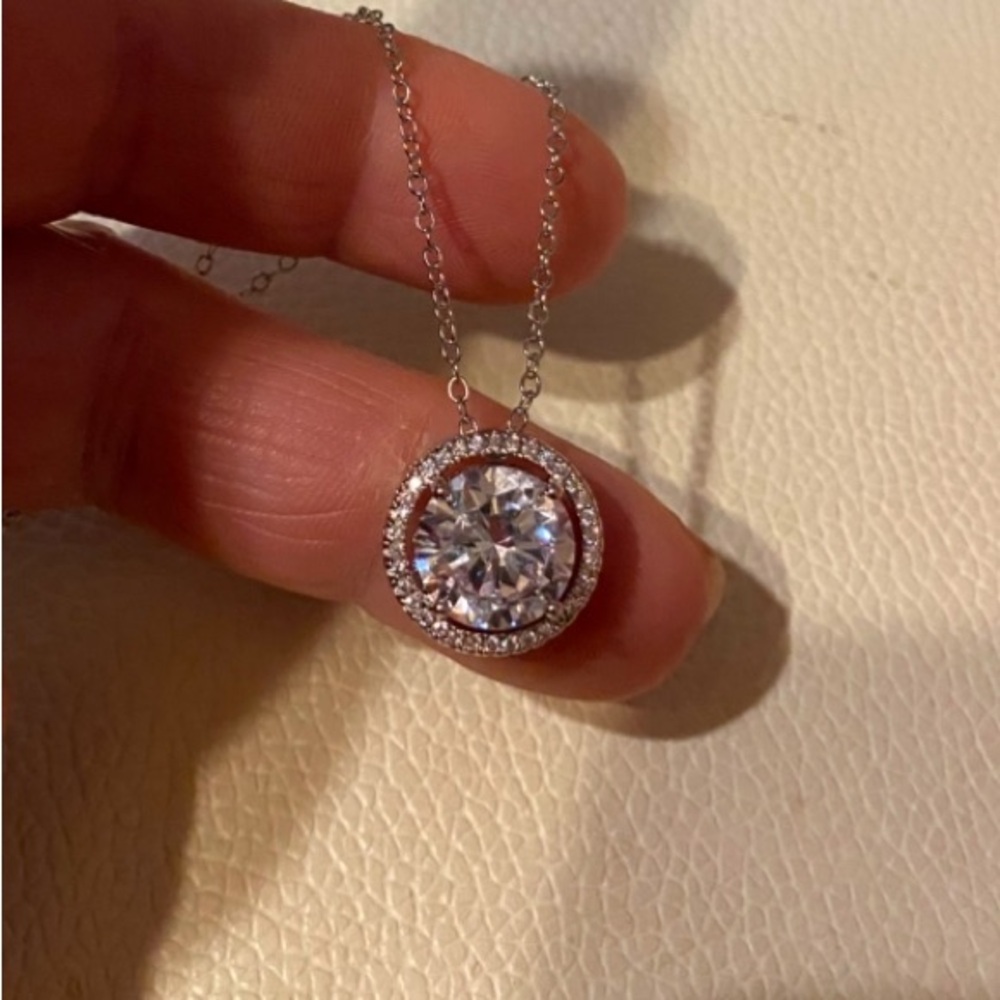 950 Platinum 5CT Round Cut Created Diamond Halo Setting Necklace
